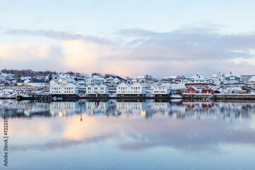 Walking along the street in Brønnøysund town on a cold winter's day,Helgeland,Norway,Europe