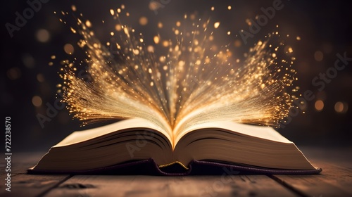 Open book glowing with magic light and sparkles © inspiretta