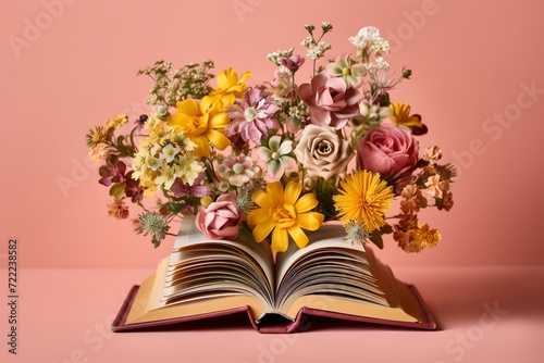 Open book with flowers growing out of it's pages, concept flourishing knowledge © inspiretta