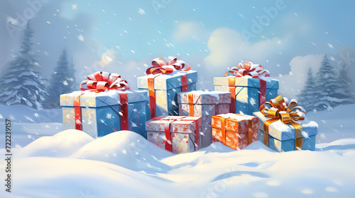 Wallpaper Mural Snowy christmas gifts background Torontodigital.ca