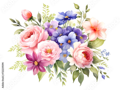 Watercolor beautiful bouquet seamless flower decorative elements template isolated on a white 2d background