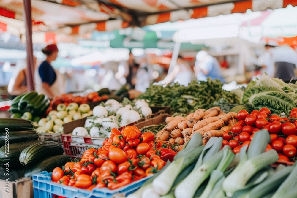 Farmer market scene with colorful vegetables