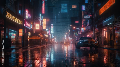 A futuristic cityscape at night featuring holograph © fajar