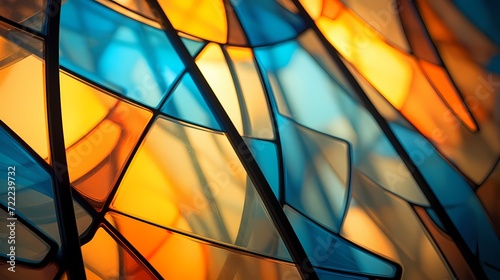 Abstract patterns created by sunlight streaming through a stained glass window
