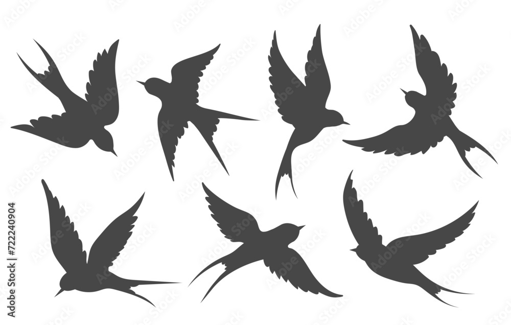 Flying swallows silhouettes isolated