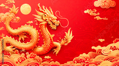 golden dragon on red background, Chinese New year