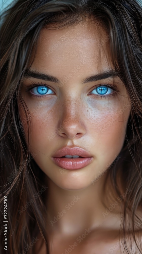 A captivating portrait of a woman with long brown hair and striking eyes, adorned with perfectly applied makeup and eyelash extensions, showcasing the intricate details of her human face A captivating portrait of a woman with long brown hair and striking eyes, adorned with perfectly applied makeup and eyelash extensions, showcasing the intricate details of her human face