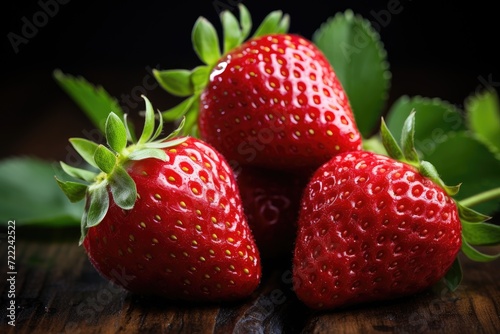 A vibrant assortment of freshly picked strawberries, with their signature leaves intact, showcasing the natural beauty and deliciousness of this superfruit