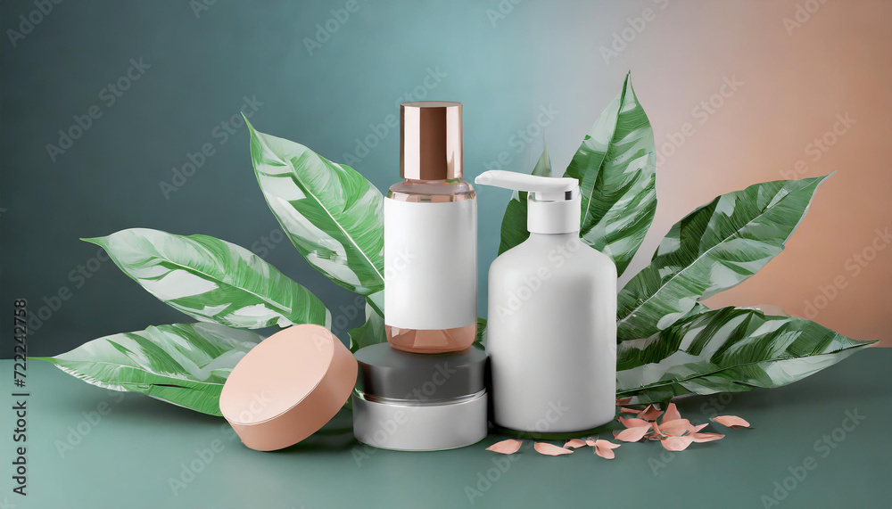 Cosmetic tubes for mockup with tropical leafs Cosmetic tubes for mockup with tropical leafs