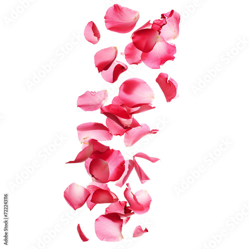 Pink rose flower petals falling. Isolated on transparent background