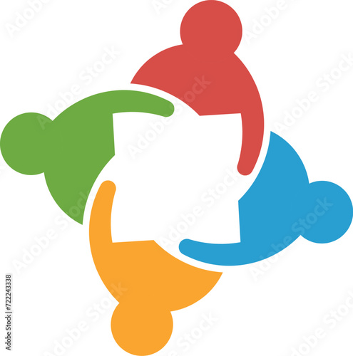 Unity in Diversity Logo - Four Colorful Interlocking People in a Circle, Symbolizing Friendship, Teamwork, Community, and Inclusion