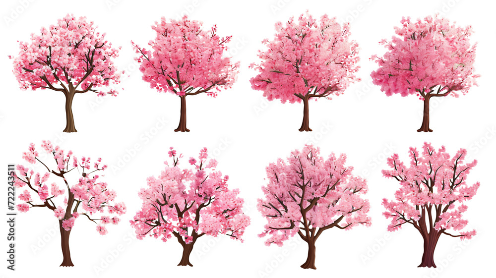 Obraz premium set of Cherry tree illustration clipart, isolated on transparent background.