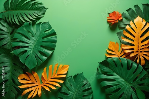 green leaf background with green empty space for text  banner  website  social media background generative AI