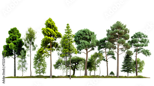 Fototapeta Naklejka Na Ścianę i Meble -  Green evergreen fir pine spruce trees treeline isolated on transparent background