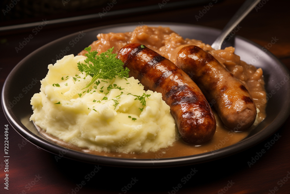 A plate of sausage and mashed potatoes A plate of sausage and mashed potatoes