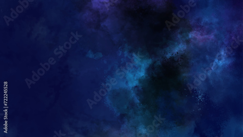 Blue black watercolor grunge texture. Background with space. Dark navy blue background. Watercolor wash aqua painted texture close-up grungy design.