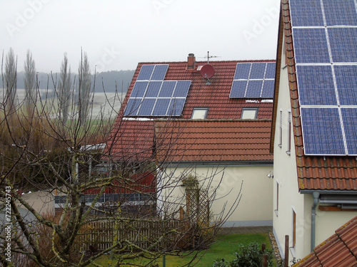 Solar panels are installed on a private house to collect solar energy. Renewable green energy and nature conservation