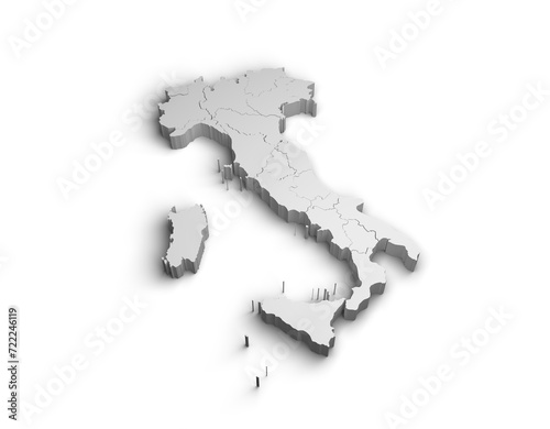 3d Italy map illustration white background isolate