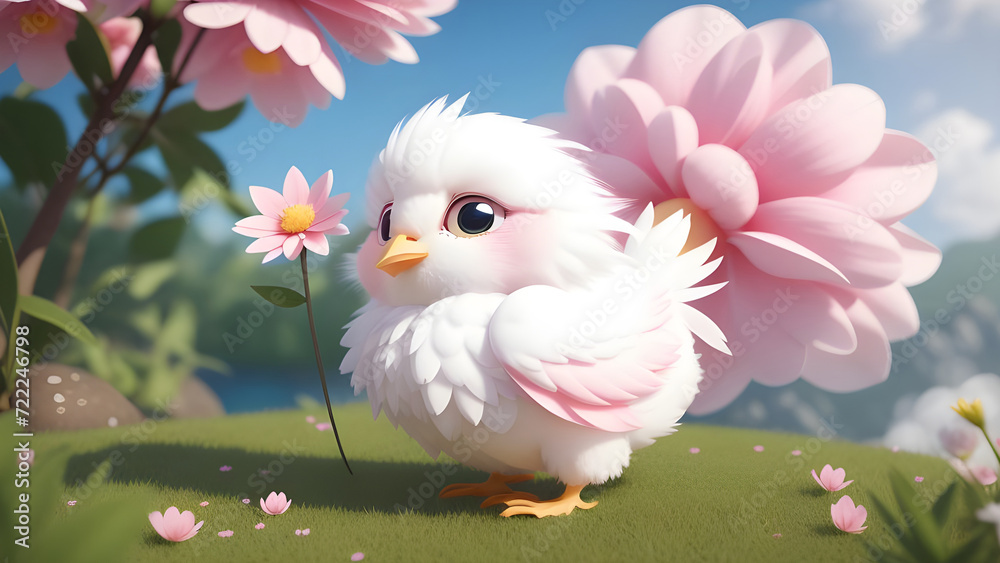 pink chicken with flower