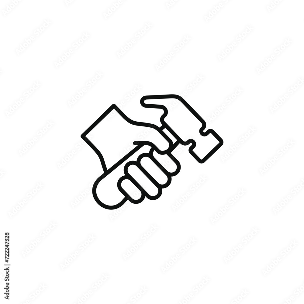 Hand holding hammer line icon isolated on transparent background Hand holding hammer line icon isolated on transparent background