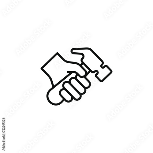 Hand holding hammer line icon isolated on transparent background