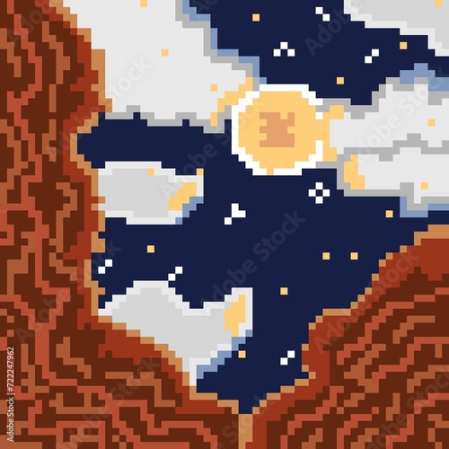 Grand canyon landscape view at night pixel art