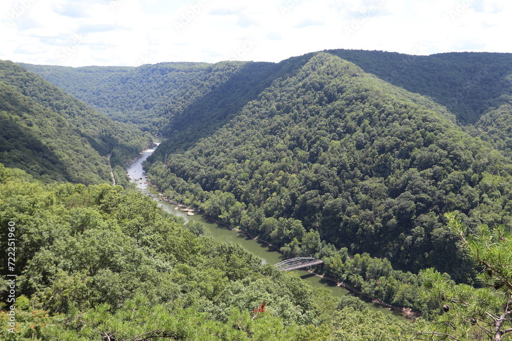 Landscape in the mountains near the New River Gorge National Park and Preserve bridge. Victor, West Virginia.