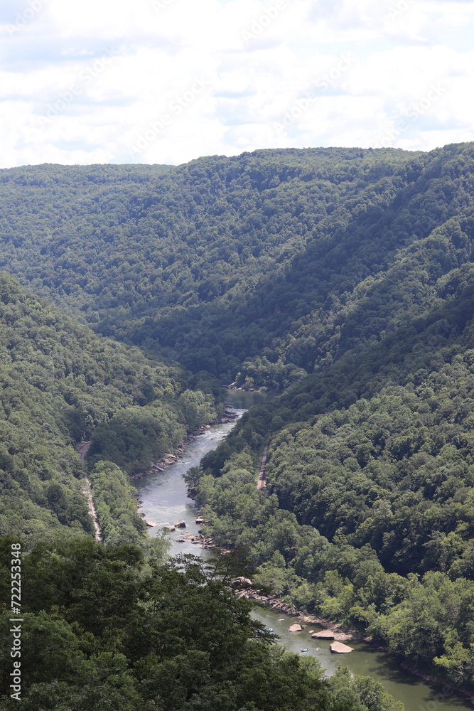 Landscape in the mountains near the New River Gorge National Park and Preserve bridge. Victor, West Virginia.