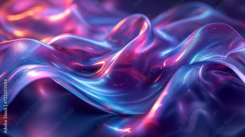Fototapeta premium Abstract background 3D, shiny plastic waves with purple blue textures