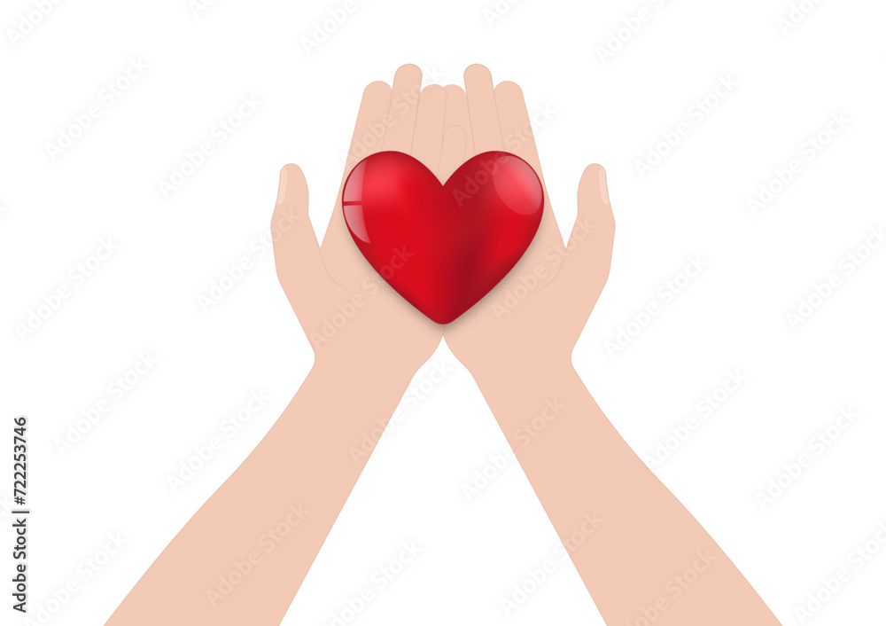 Hand Holding Red Heart on White Background. Concept of Valentine's Day and Mother's Day Concept. Vector Illustration. Hand Holding Red Heart on White Background. Concept of Valentine's Day and Mother's Day Concept. Vector Illustration.