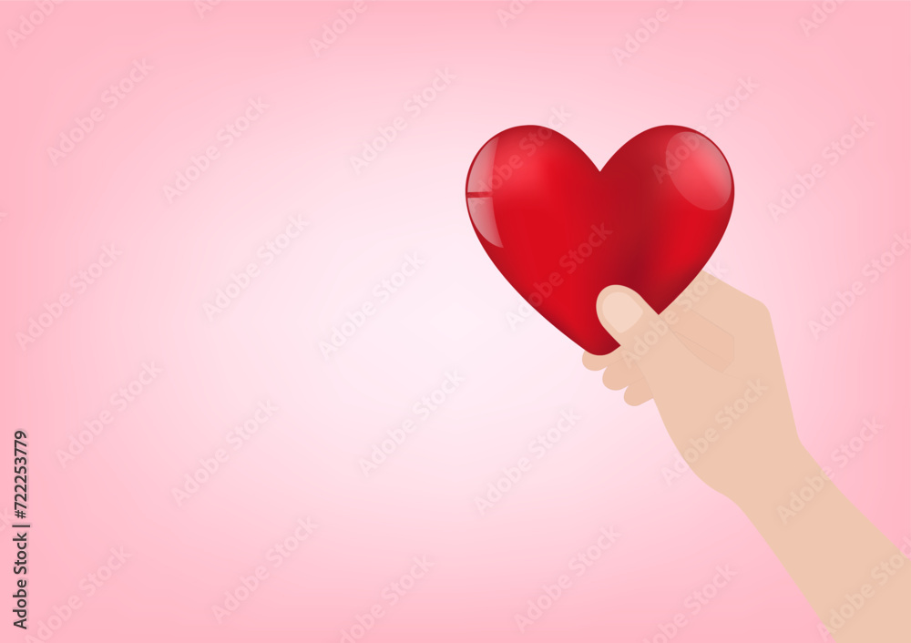 Hand Holding Red Heart on Pink Background. Concept of Valentine's Day and Mother's Day Concept. Vector Illustration. Hand Holding Red Heart on Pink Background. Concept of Valentine's Day and Mother's Day Concept. Vector Illustration.