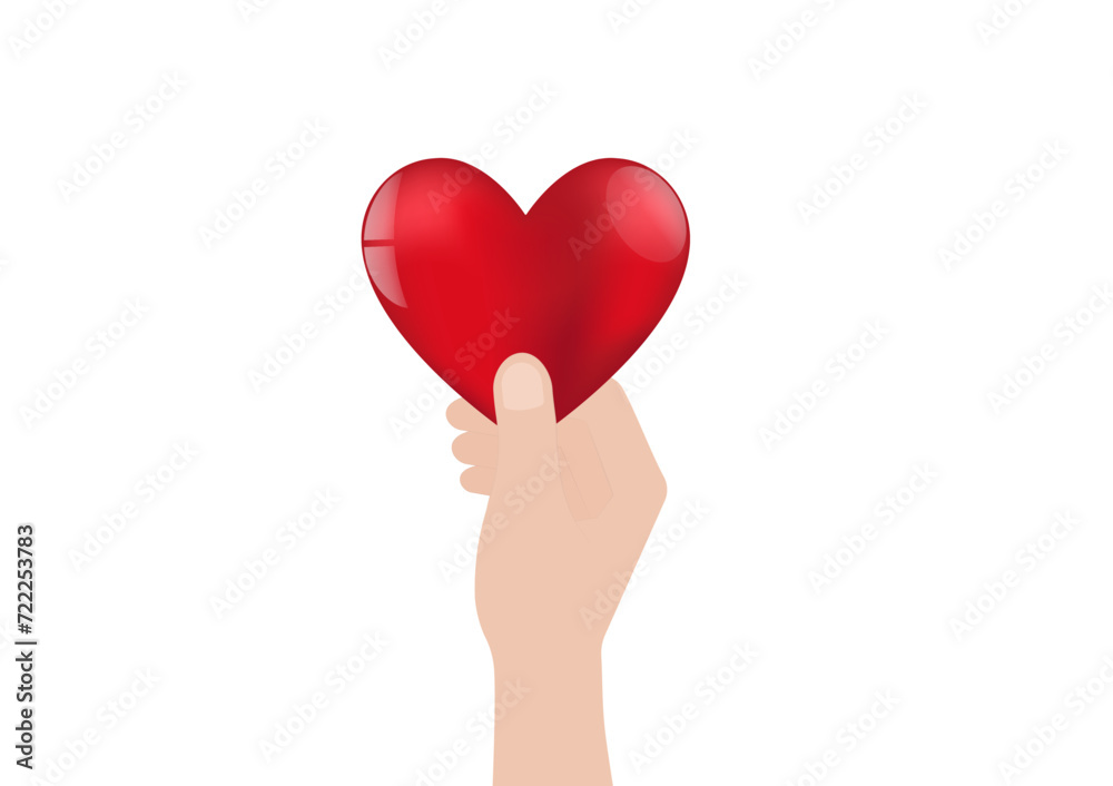 Hand Holding Red Heart on White Background. Concept of Valentine's Day and Mother's Day Concept. Vector Illustration. Hand Holding Red Heart on White Background. Concept of Valentine's Day and Mother's Day Concept. Vector Illustration.