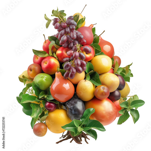 Unique festive bouquet consisting of apples  pears  plums  grapefruits isolated on transparent background