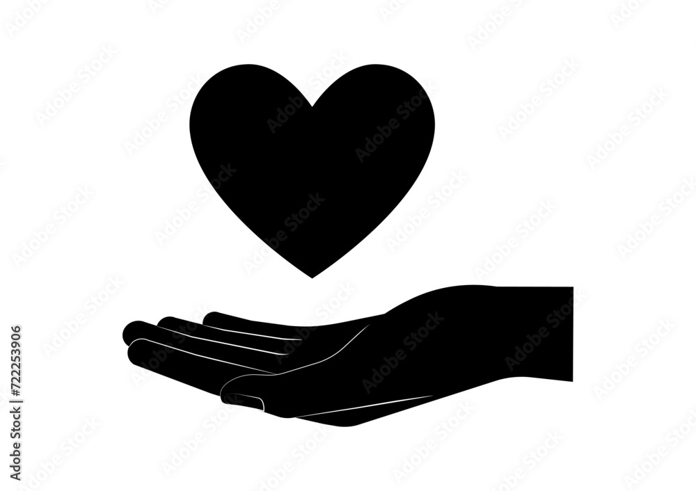 Hand Holding Red Heart Logo Symbol on White Background. Concept of Valentine's Day and Mother's Day Concept. Vector Illustration. Hand Holding Red Heart Logo Symbol on White Background. Concept of Valentine's Day and Mother's Day Concept. Vector Illustration.