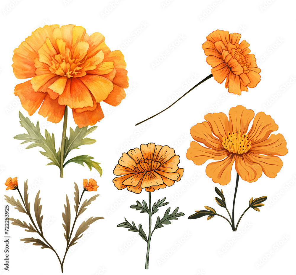 Lovely set of vintage yellow colour flower clip art, oil painted flower, on removeable background, PNG flower. 