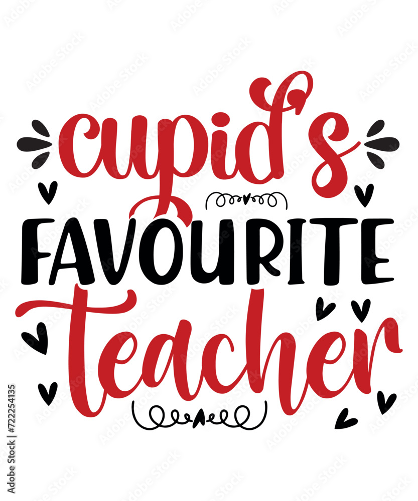Women Cupid's Favorite Teacher T-Shirt School Heart Love Cute Red T-Shirt
