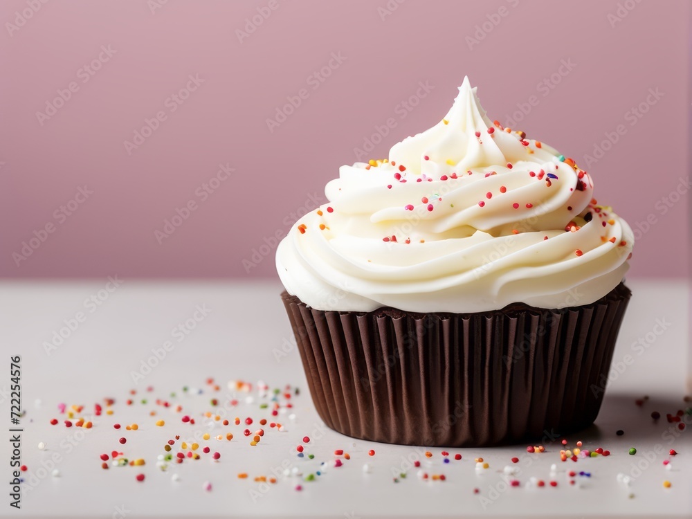 cupcake with candy particles, birthday cupcakes decorated with color icing cookies, with background space for text cupcake with candy particles, birthday cupcakes decorated with color icing cookies, with background space for text