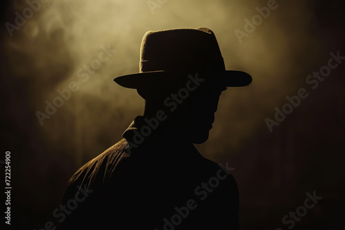 Silhouette of a person in hat against light or  silhouette cowboy against light generated by ai 