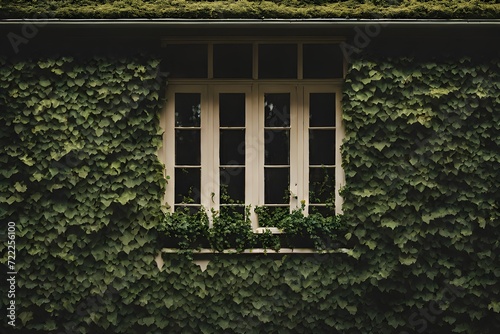 Mystical Vignette - Window Set Amidst the Dark Green Tapestry of Ivy