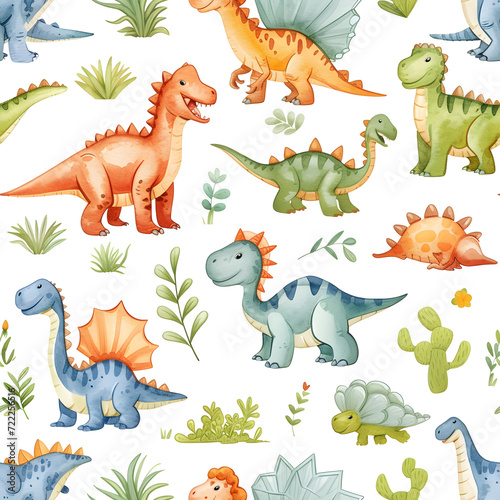 Cute dinosaur seamless pattern background. © Pacharee