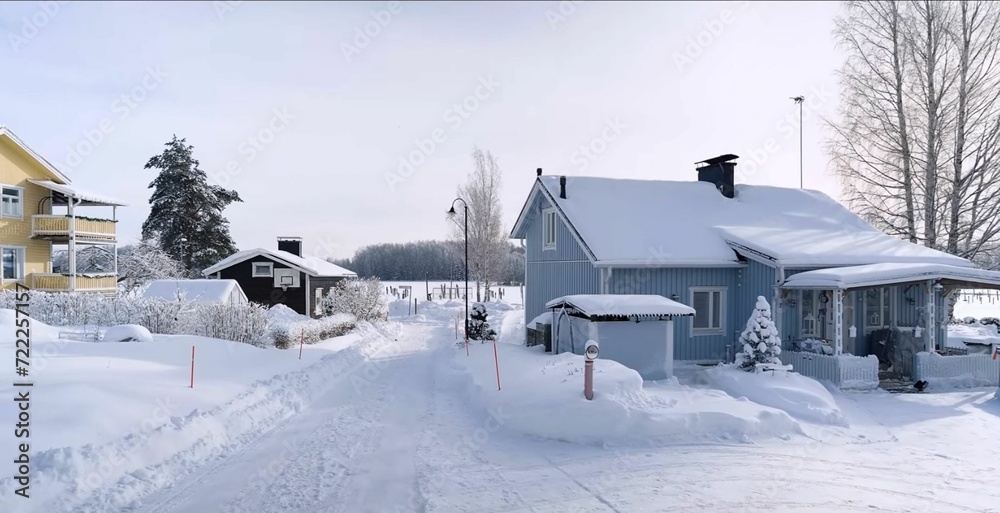 Snowy winter village. Europe, Finland. 