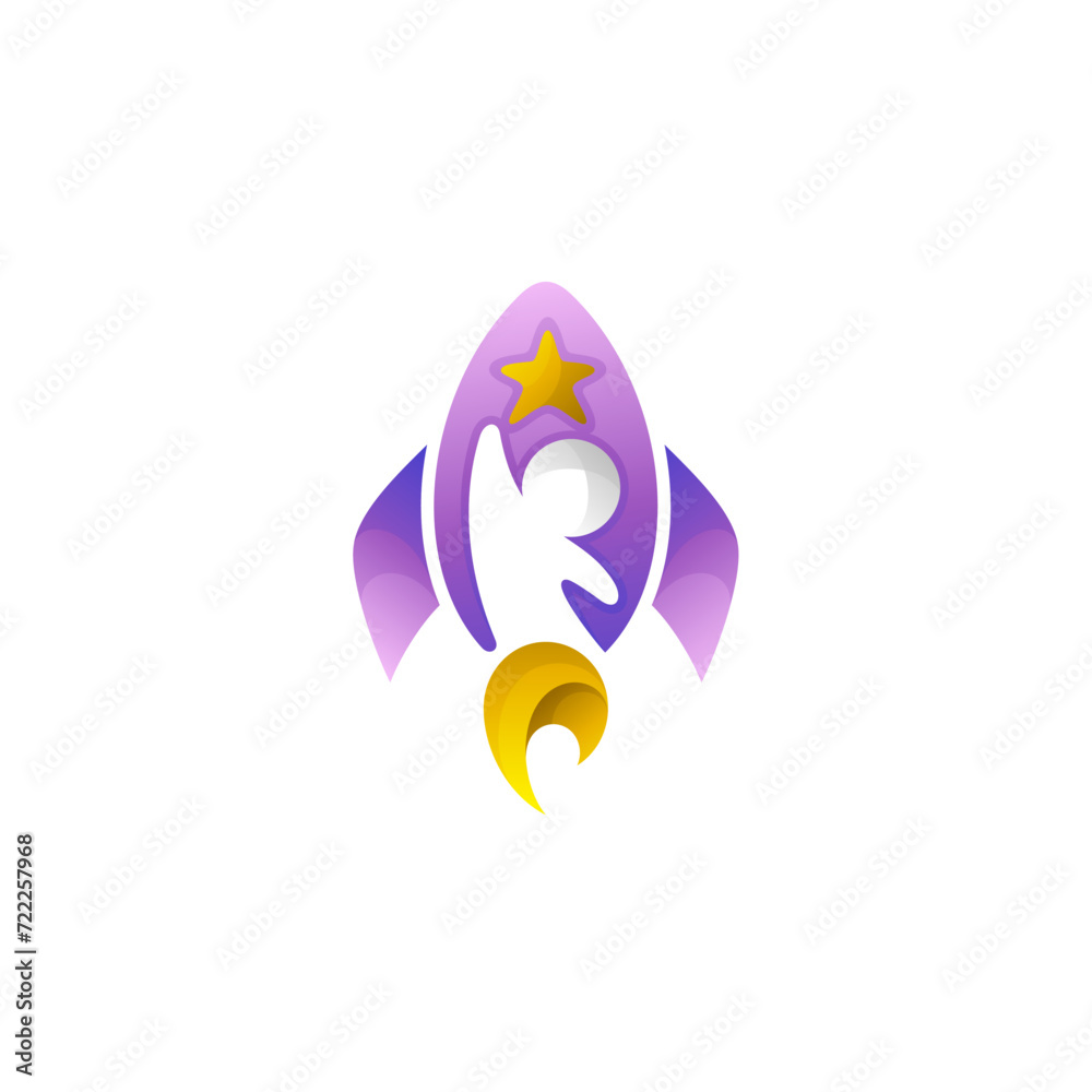 Rocket logo and children design combination, student icon Rocket logo and children design combination, student icon