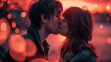 couple kissing beautiful sunset, valentine's day concept