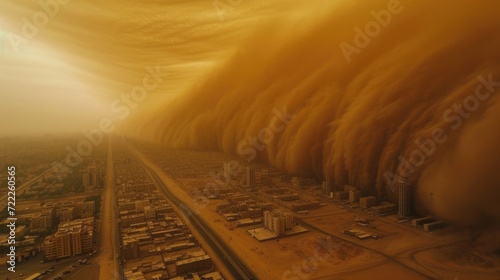 A powerful dust storm is approaching the city. High degree of danger.
