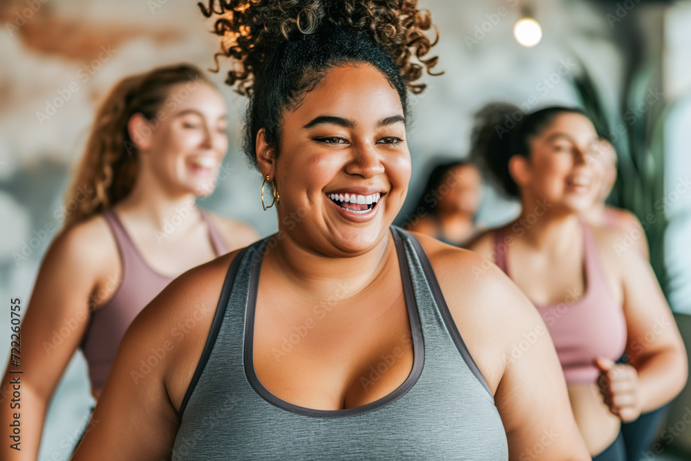 Diversity Oversized Women at the Gym Smiling. Healthy Living Concept Diversity Oversized Women at the Gym Smiling. Healthy Living Concept