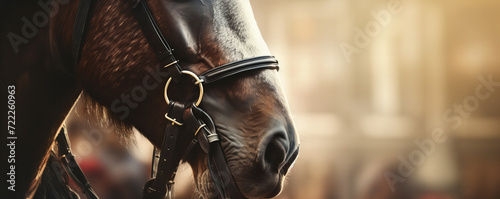 Elegant Equestrian Portrait: Majestic Horse Close-Up with Tack in Soft Focus Background © Dmitry