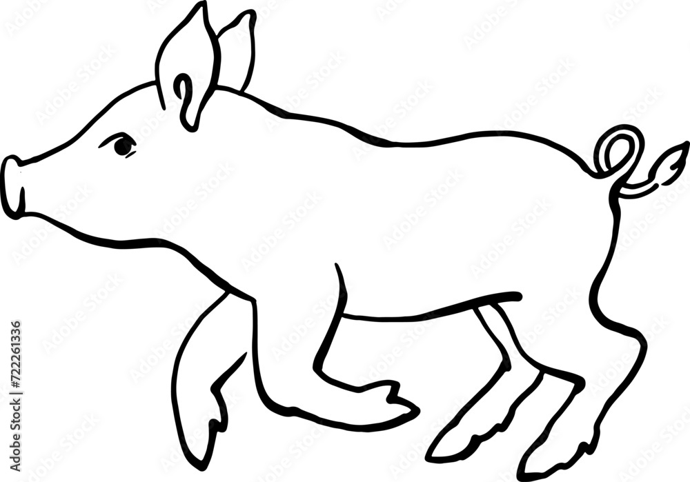 The piglet is jumping merrily. Linear vector drawing. For printing on products, advertising veterinary hospitals, farms. For printing on pet products. Images of animals in graphics. Happy pets. Vector The piglet is jumping merrily. Linear vector drawing. For printing on products, advertising veterinary hospitals, farms. For printing on pet products. Images of animals in graphics. Happy pets. Vector