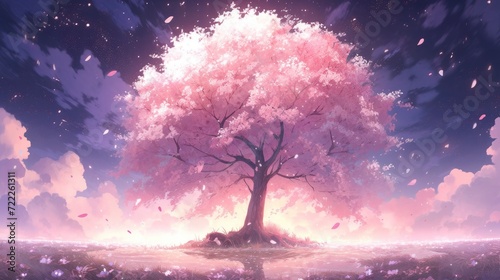 Cherry Blossom Silhouetted Against a Purple Sky. A Twilight Symphony of Nature Beauty. © Fatema
