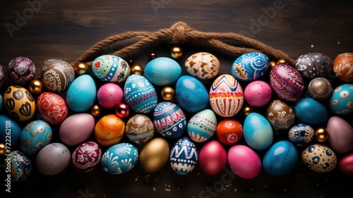 traditional handmade easter eggs in a basket