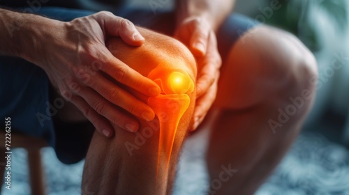 Man sitting down with knee pain photo